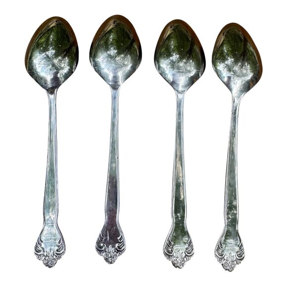 Set Of 4 Vtg Versailles Stainless Steel Oval Soup Spoons By MSI Japan Ornate - Picture 2 of 4
